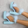 thumbnail image 4 of Lovskoo 2024 Women's Round Toe High Stilettos Heels Ankle Strap Platform Sandals Fluffy Feather Slip on High Heels Wedding Bridal Party Gown Shoes Sky Blue, 4 of 7