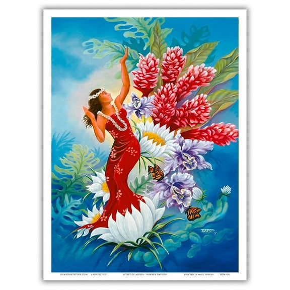 Spirit of Aloha - Hawaiian Hula Dancer - From an Original Color Painting by Warren Rapozo - Master Art Print (Unframed) 9in x 12in