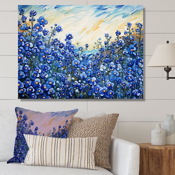 Designart "Tranquil Blue Bonnets Meadow" Flower Field Wall Art Living Room