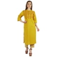 thumbnail image 1 of Moomaya Embroidered Cotton Kurta Mandarin Collar 3/4 Sleeve Button Up Solid Kurti For Women, 1 of 7