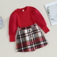 thumbnail image 3 of Douhoow Little Girls 2 Piece Autumn Outfits 4Y 5Y 6Y 7Y 8Y Kids Long Sleeve Ribbed Tops + Plaid Mini Skirt Set, 3 of 6