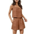 thumbnail image 2 of Sakmal Plus Size Women's Khaki Shorts Sets Work Chino Wide Leg 2 Piece Outfits Solid Elastic Waist Brown Womens Shorts XL, 2 of 8