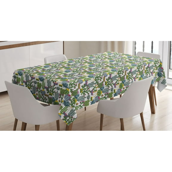 Cactus Tablecloth, Pattern with Succulent Plants Blue Agaves and Prickly Pear Hawaiian Peruvian Garden, Rectangle Satin Table Cover for Dining Room and Kitchen, 60" X 90", Multicolor, by Ambesonne
