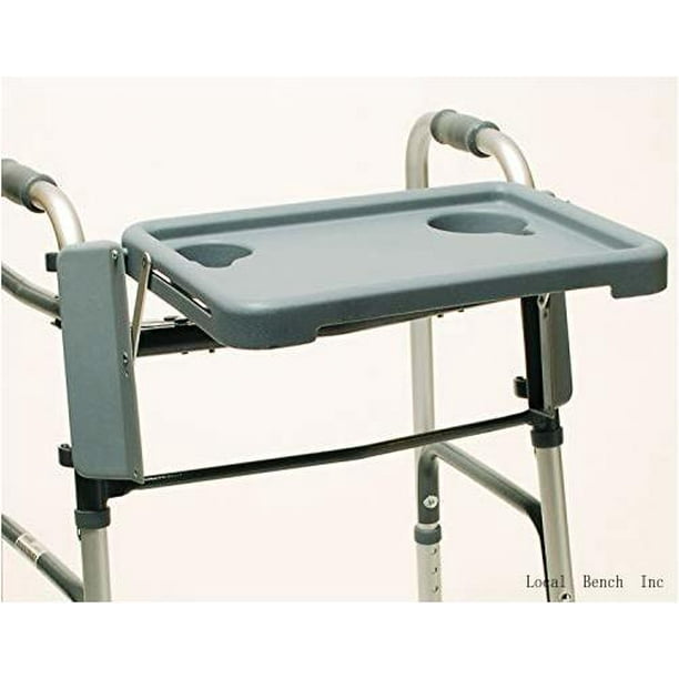 Lumex Folding Walker Tray With Cup Holders And ToolFree Assembly, Grey