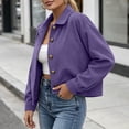 thumbnail image 6 of QIYAGBSA Corduroy Jacket for Women Soft Turn Down Lapel Collar Button Down Long Sleeve Drop Shoulder Fall Casual Outerwear Lightweight (Purple, L), 6 of 9