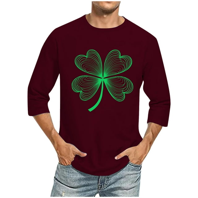 Wancir Chemises pour Hommes en Liquidation Imprimé de la Saint-Patrick Col Rond Mode Décontractée Manches Courtes Trois-Quarts