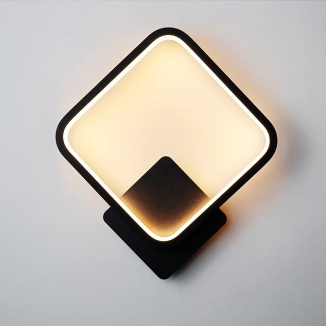 Lámpara de pared interior LED moderna, luz de pared cuadrada de 14 W, CA 220 V, luz de pared de dormitorio de escalera de pasillo RA≥85 (negro)