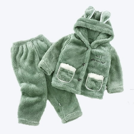 

Xmarks Infant Toddler Boy s Girl s 2 Piece Cute Hoodie Sleepwear Pajamas Set Flannel Thickened and Velvet Warm Padded Homewear Set Green