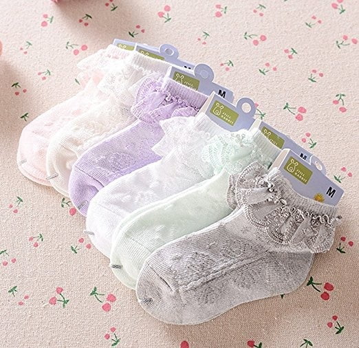 Ladies Cute Retro Vintage 50's Style Soft Cotton Ankle Socks With Lace Bow 