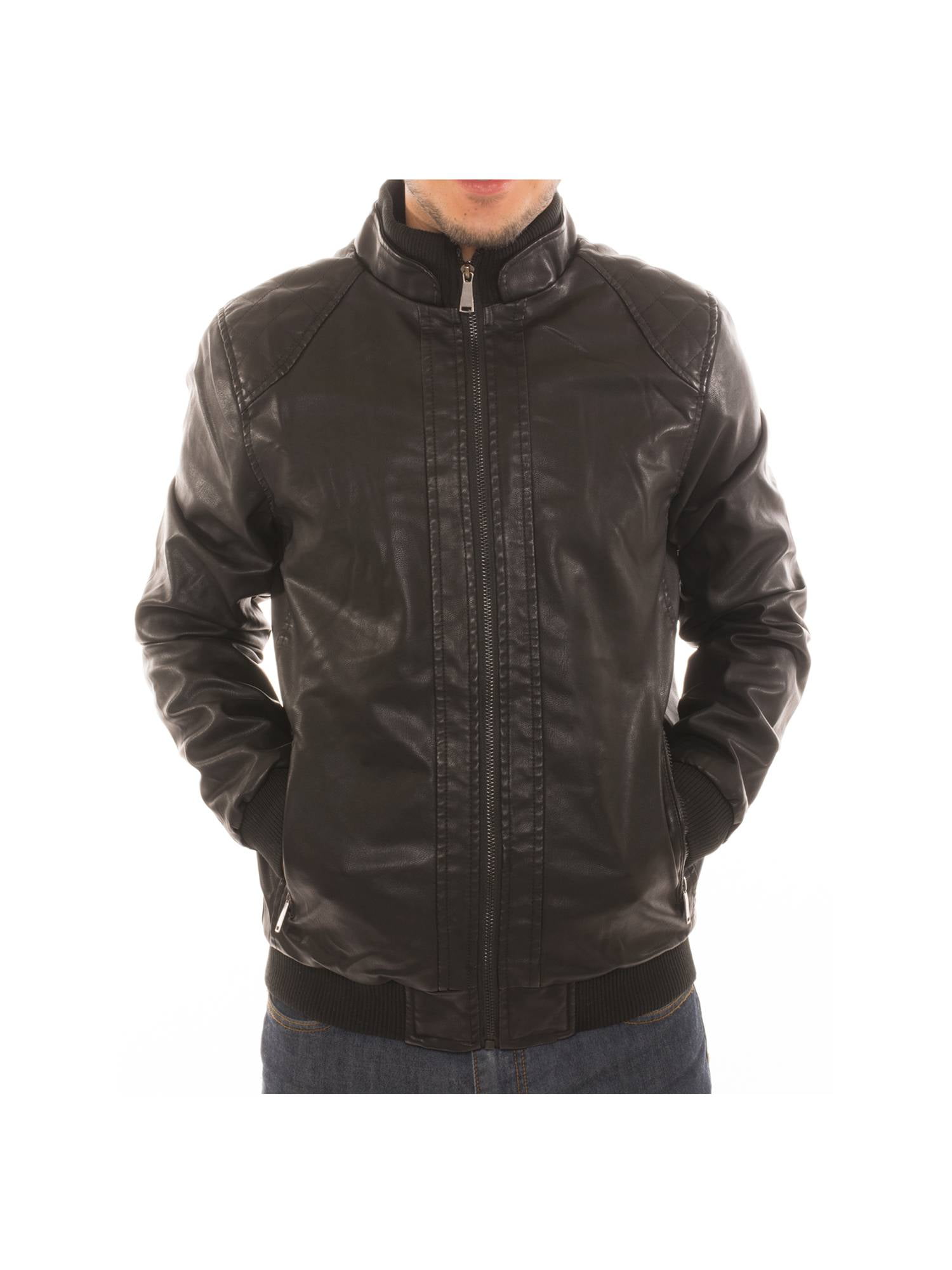 i5 Apparel Men's Motorcycle Bomber Faux Leather Jacket Fleece Lined