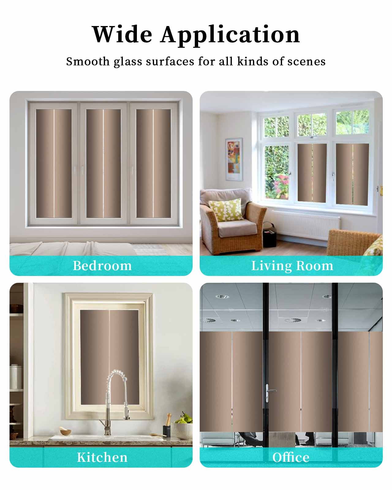 Window Privacy Film, Dark Brown Ombre UV Sun Blocking Window Tint Film Heat Control One Way Blackout Window Film, Modern Abstract Gradient Color Art Non Adhesive Static Cling Sticker 19.6x39.3 In
