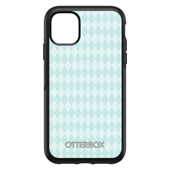 DistinctInk OtterBox Symmetry Custom Case for Apple iPhone 15 (6.1" Screen) - Teal Diamond Pattern - Tempered Glass Back
