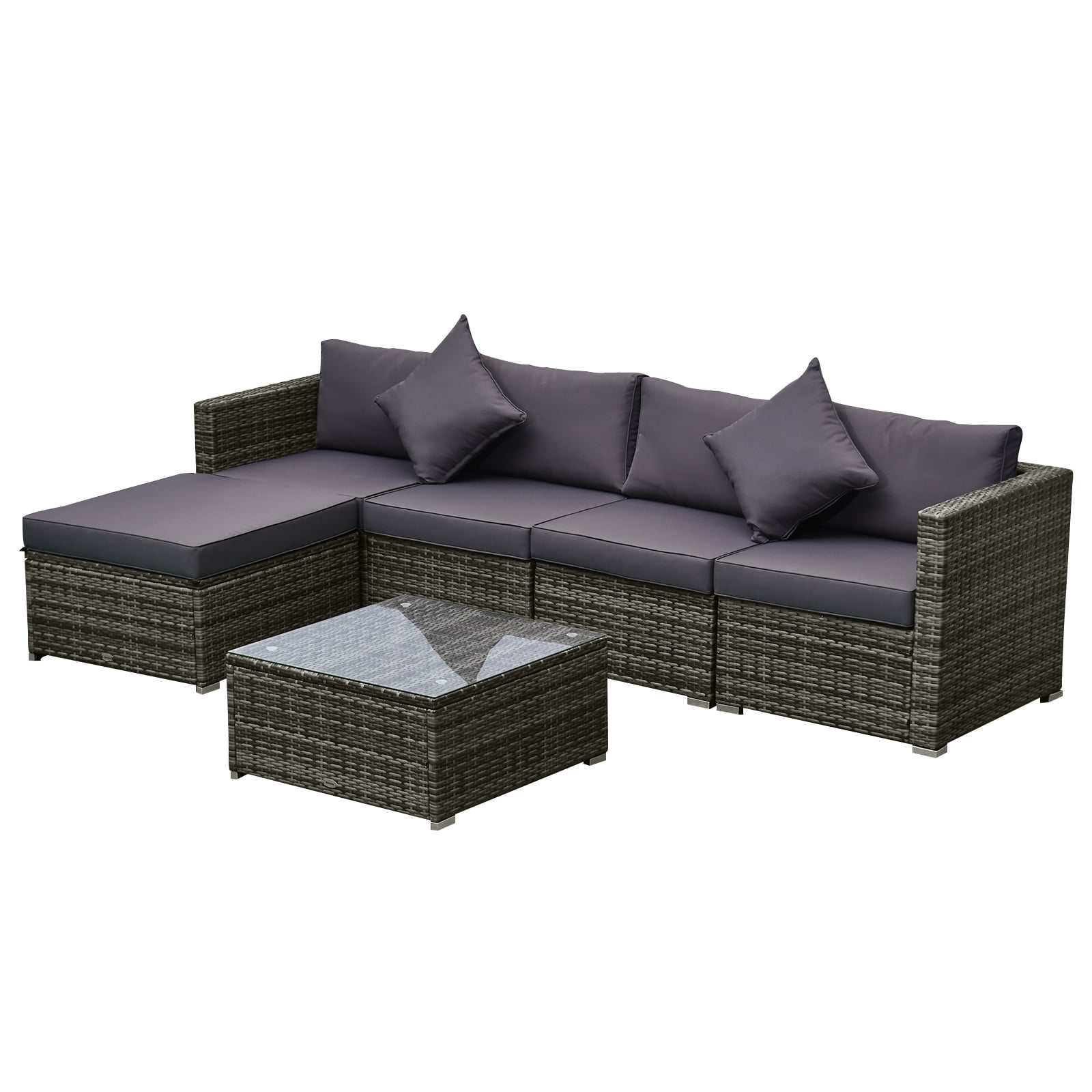 Outsunny 6-Piece Outdoor Patio Rattan Wicker Furniture Set with