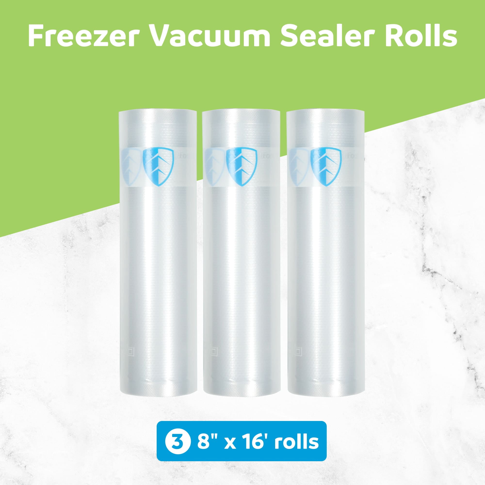 FoodSaver Vacuum Sealer Rolls, 3 Pack 8" x 16' Rolls, BPA-Free Custom Size Freezer Bags for Food Storage, Sous Vide, and Meal Prep