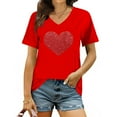 thumbnail image 3 of Womens Valentines Day Tee Heart Shaped Printed Top V Neck T Shirt, 3 of 6