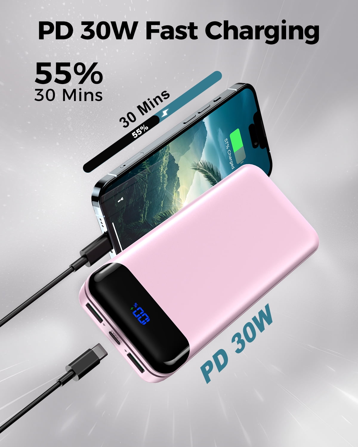 Tilnce 40000mAh Power Bank, 30W PD Fast Charging Portable Charger for iPhone 17 16 15 Pro Max, Samsung Galaxy; High-Capacity Battery Pack for Camping & Travel