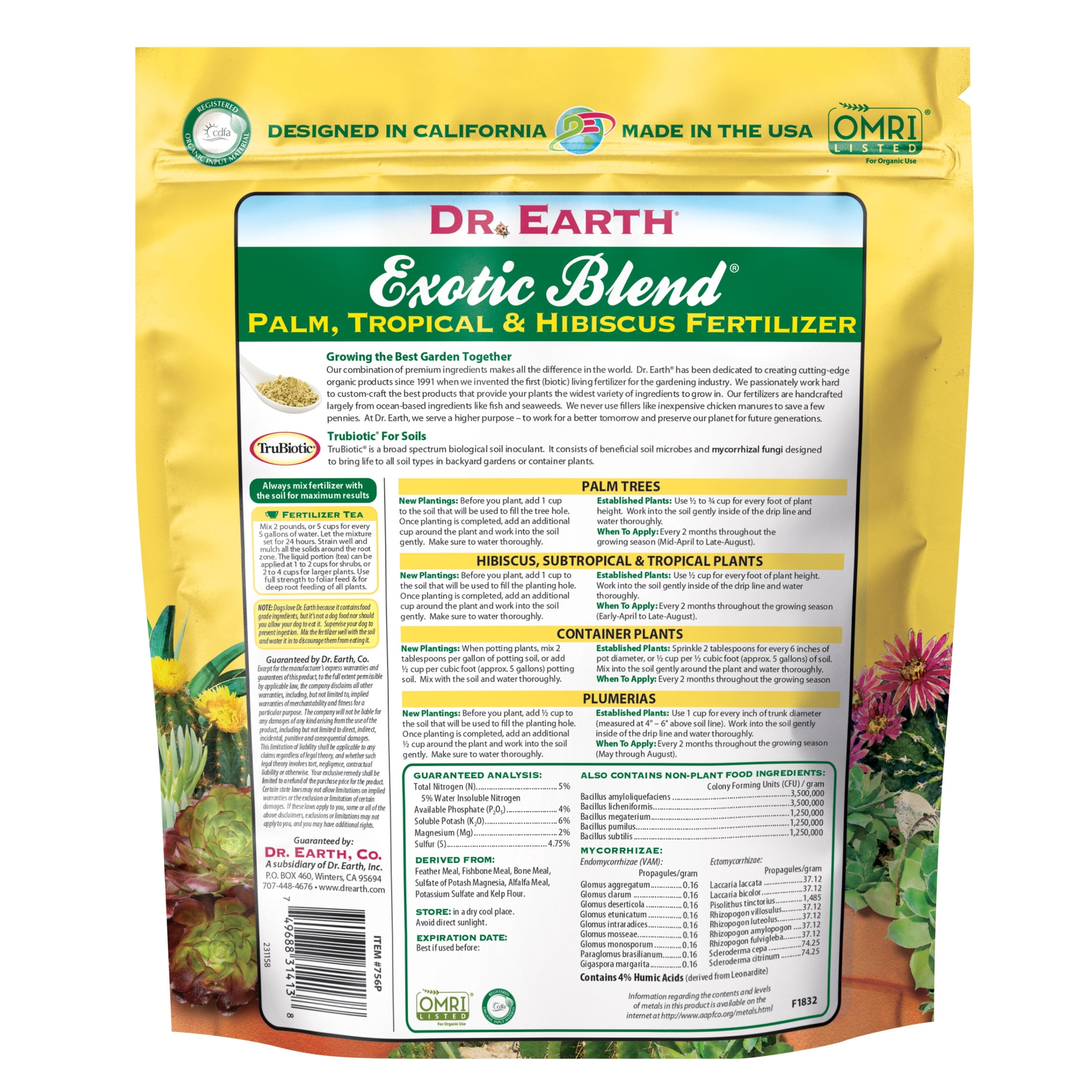 Dr. Earth Exotic Blend Palm & Tropical Fertilizer 6-4-6 4lb