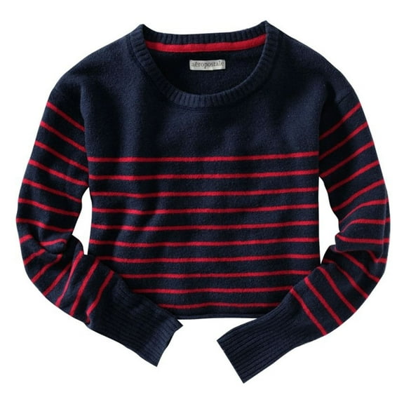Aeropostale Womens Long Sleeve Opposite Stripe Knit Sweater, Blue, Juniors, X-Small