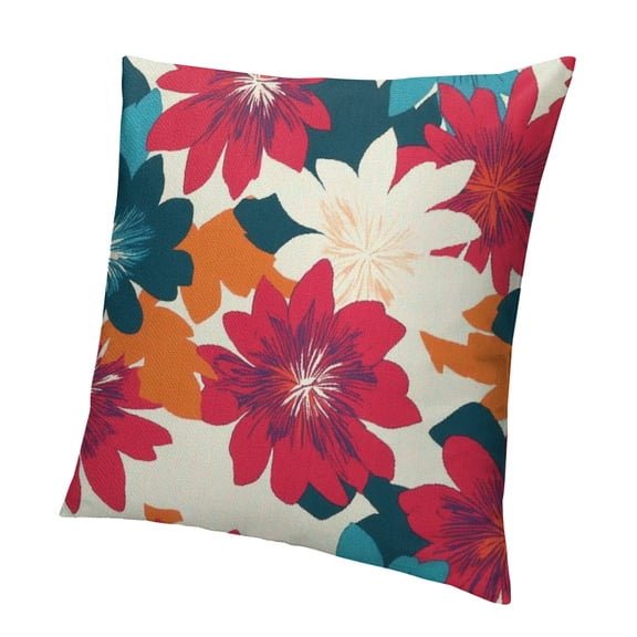 Autua Pink Summer Outdoor Pillow Covers Orange Teal Dahlia Floral Decor Throw Pillows Modern Geometry Flower Decorative Cushion Cases for Sofa Couch Bed Decorations 12x12in