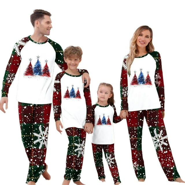 RXMEKW Plaid Print Long Sleeve Pajama Set for Men, Family Matching Sleepwear, Red L