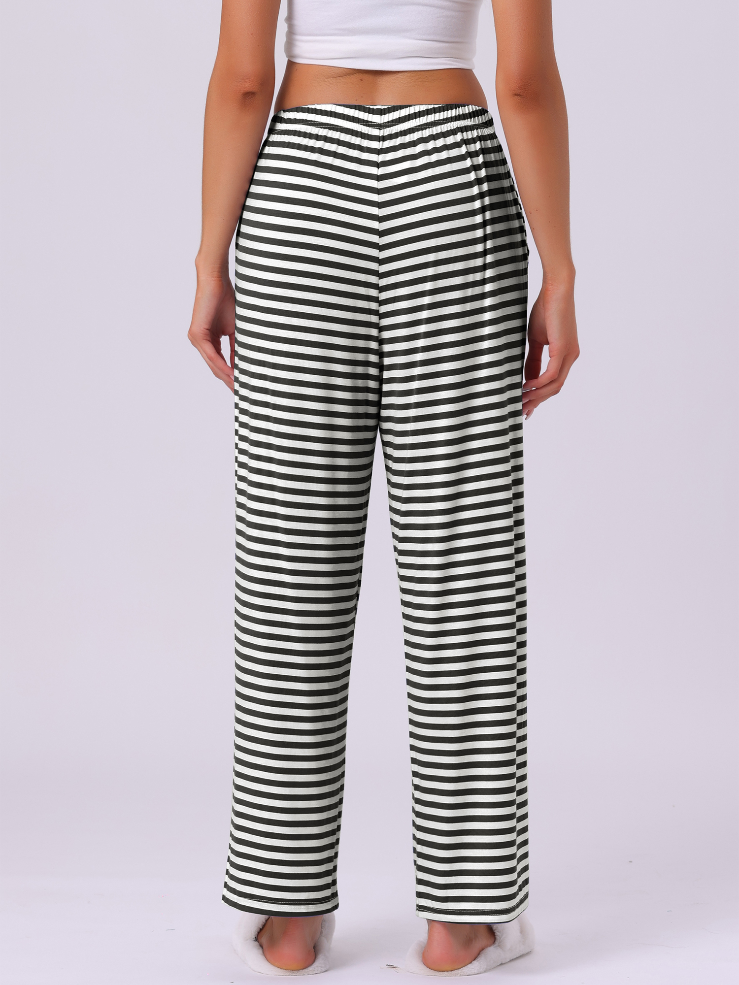 DARING DIVA Women's Flowy Cotton Wide Leg Lounge Pants L Deep Black Stripe