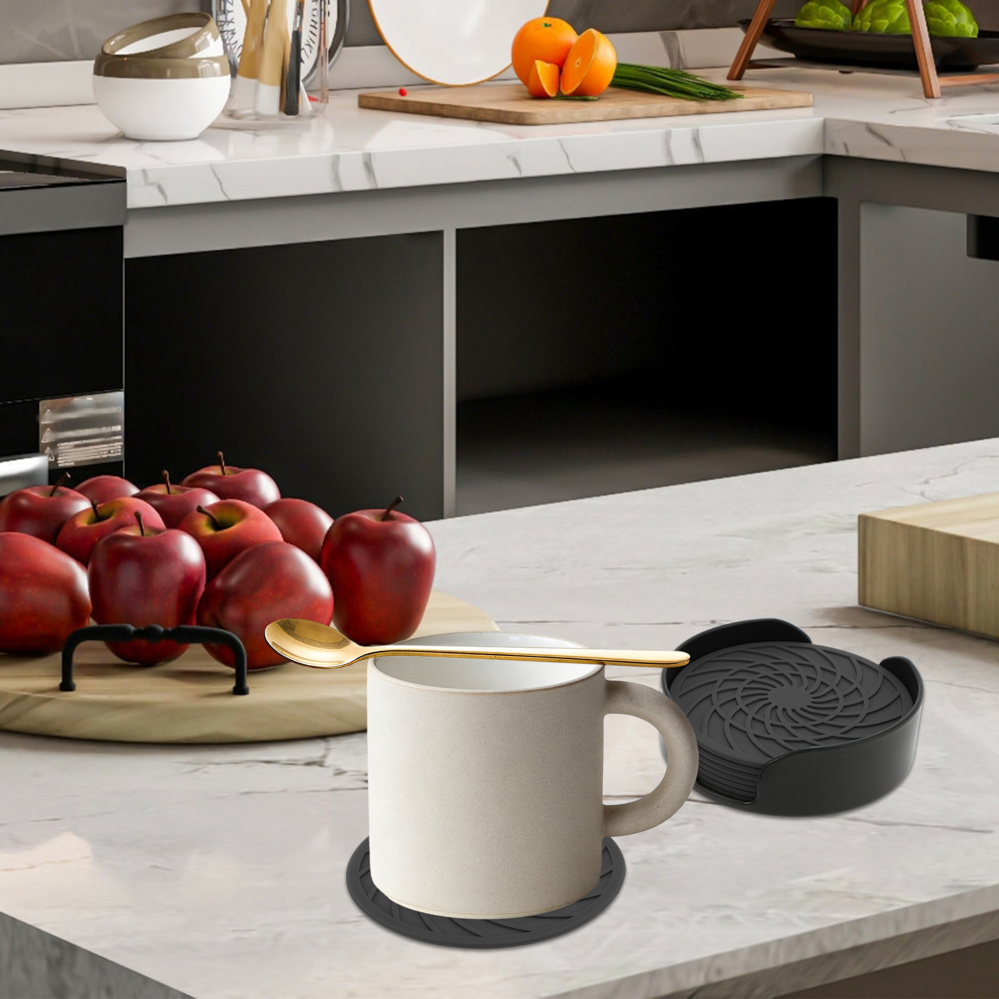 Unique Bargains Round Drink Coaster Set Dark Gray