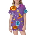 thumbnail image 4 of Landzoo Halloween 2 Piece Big Boys Girls Pyjamas Pumpkin Skull Print Short Sleeve Notch Neck Nightwear With Shorts Set Fall Comfortable Pajamas For Kids Size 7-8 Years Purple, 4 of 5