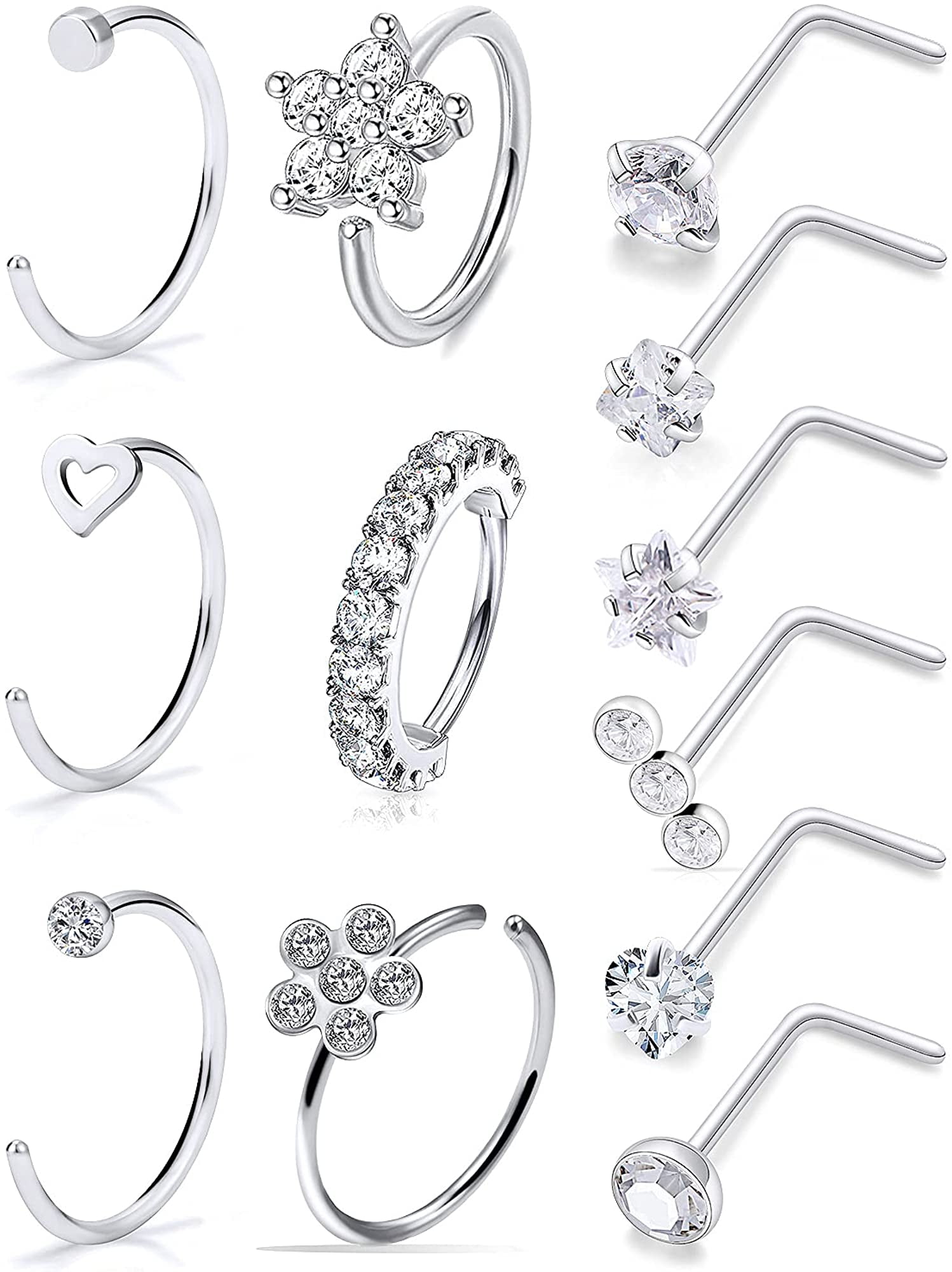 Briana Williams 20G Surgical Steel Nose Rings Hoop Paved CZ Flower Nose Piercing Jewelry