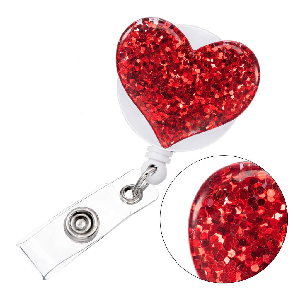 SagaSave Retractable Badge Holder Badge Clips ID Card Name Tags Keys Heart Shape 10 Color
