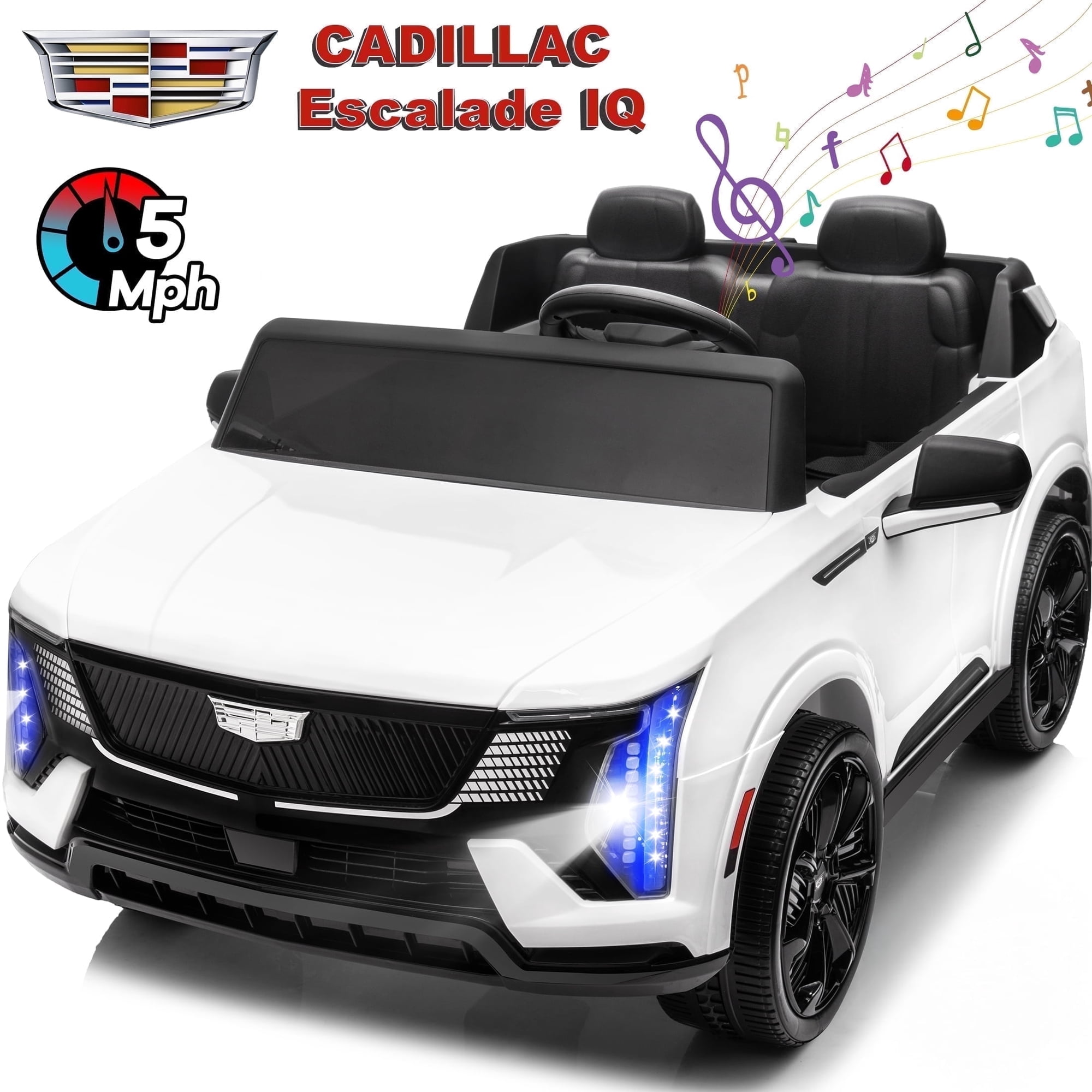 Cadillac Escalade IQ 24V Kids Ride on Car, 2 Seater Powered Electric Vehicle Toy Car w/ Remote Control, Music, Wireless Audio for Ages 3-8, White