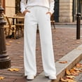thumbnail image 4 of Women's Ribbed Knit Wide Leg Pants Elastic High Waist Loose Fit Lounge Palazzo Pants with Pockets Soft Cozy Fall Winter Pajama Trousers White, 4 of 8