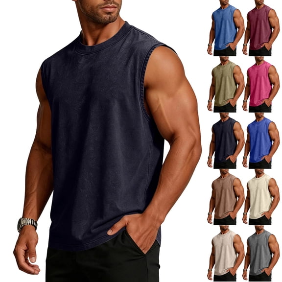 LTTVQM Mens Tank Tops Workout Cotton Sleeveless Loose Fit Cut off Muscle Gym Summer T Shirts Running Beach Loose Fit Tees Black S