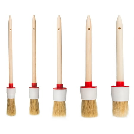 - TSV 5Pcs Soft Boar Hair Bristle Car Detailing Wash Brushes Wooden Handle for Cleaning Trim Seats Dashboard Wheels