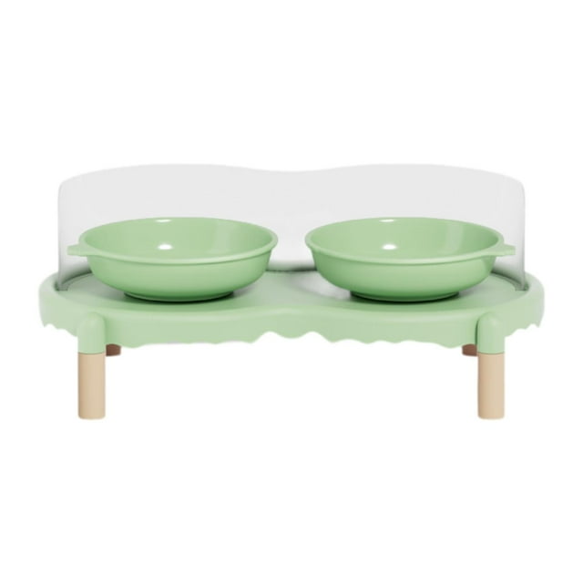 Comederos elevados para gatos, comedero elevado con base antideslizante, juego de cuencos para comida y agua, Verde