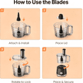 thumbnail image 3 of Roomisland 10.5 Cup Food Processor, 600W Multi-Functional Vegetable Chopper & Meat Grinder with 5 Blades for Slicing, Shredding, Chopping, Kneading, Dishwasher Safe, 3 of 5