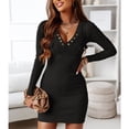thumbnail image 3 of Vestido Casual Para Mujer, Vestido Ajustado Con Cuello En V Para Mujer, Botón Elegante De Manga Larga Acanalado De Punto Para Citas Para Vacaciones ANGGREK  Otros, 3 of 6