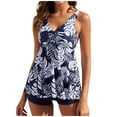 thumbnail image 2 of Summer Saving pimelu Bathing Suit for Women Tankini Swimsuits for Women Modest Swimsuits Two Piece Swimsuits Tie Front High Waist Leaves Print Pleated Swing Swim Suit Swimsuit Women, 2 of 7