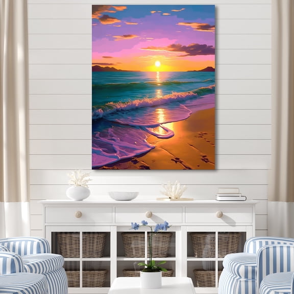 Designart "Harmony at Sunset Coastal Serenity III" Beach Canvas Wall Art - Coastal Purple Coastal Beach Sand Bedroom Canvas Wall Art
