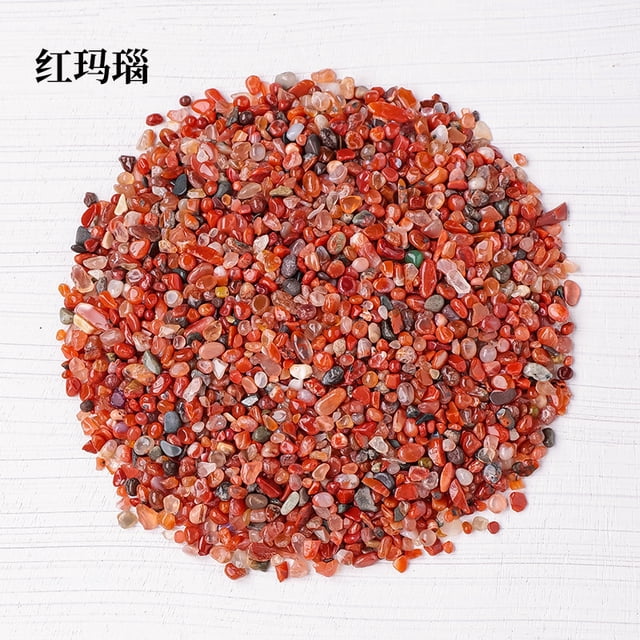 Xiao Hua Piedra triturada de partículas pequeñas naturales rojas de 200 g, piedra desmagnetizante para decoración de uñas, pecera, jardín, piedra triturada de cristal de 3-5 mm