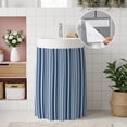 thumbnail image 4 of Navy Blue Small Cabinet Curtains 10"W x 11"L, Farmhouse Striped Modern Artwork Sink Skirt Dust-Proof Short Curtain for Bathroom Vanity Storage Cubby Desk, Self Adhesive Privacy Drapes, 4 of 9