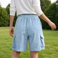 thumbnail image 6 of Cargo Shorts for Women Multi Pockets Faux Denim Jean Shorts Elastic Waist Stretchy Straight Leg Summer Shorts (XL, Light Blue), 6 of 8