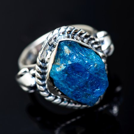 Apatite Designer Ring - Rough Apatite Ring Size 6 (925 Sterling Silver) - Handmade Boho Vintage Jewelry RING941083