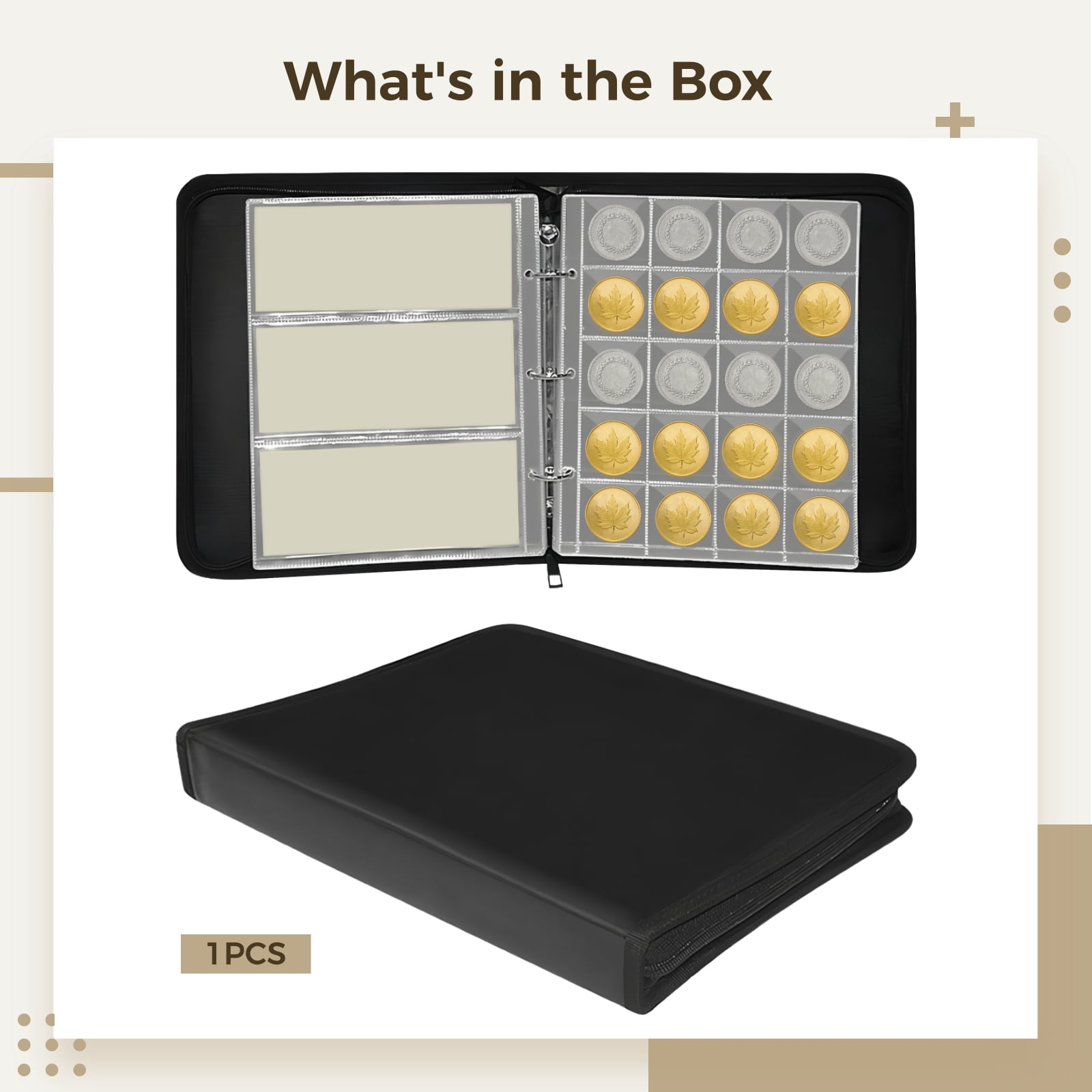 Coin Collection Book Holder for Collectors, 360 Pockets Fireproof Coins Collecting Album & 36 Sleeves Money Storage Case for Coin Currency Collection Supplies