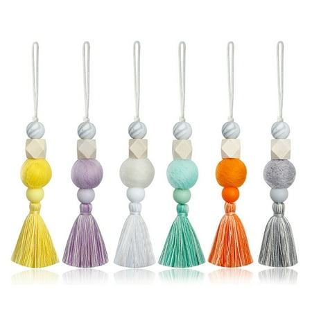 

6PC Tassel Natural Wood Beads Hanging Ornaments Car Hanging Drop Closet Pendant Door Handle Home Wall Decorations 6 COLORS