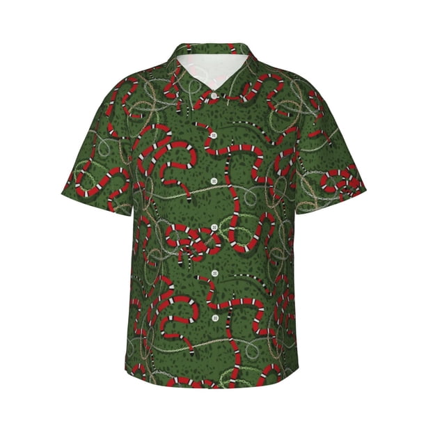 Fotbe Red Snake Camisa Hawaiana para Hombre Unisex – Camisa Casual de Verano con Botones de Manga Corta de Algodón y Lino,Large