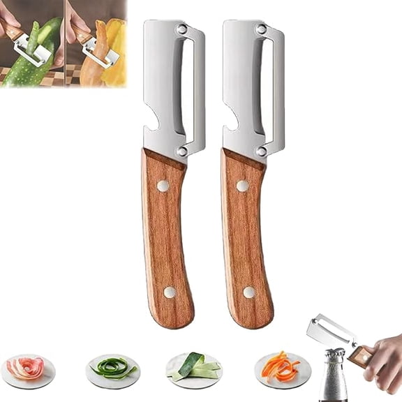 Multi-Functional Vegetable Peeler For Kitchen, Multi Functional Vegetable Peeler, Thickened Wooden Handle Fruit Peeler, Easy Peeling For Fruit, Vegetable (2pcs)