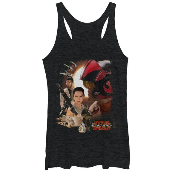 Women's Star Wars The Force Awakens Characters Racerback Tank Top Black Heather X Large
