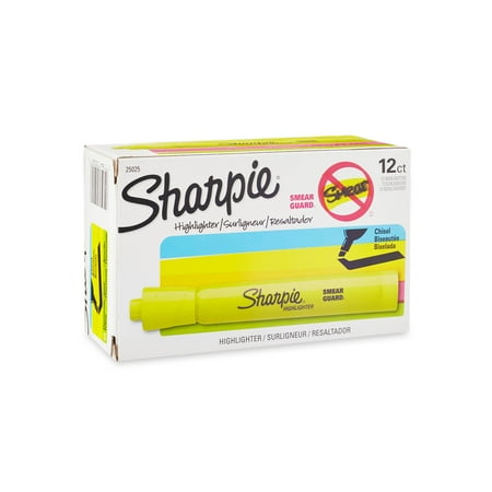 Fluorescent Pen Style Highlighter Chisel - Sharpie Tank Style Highlighters, Chisel Tip, Fluorescent Yellow, Box of 12