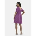 thumbnail image 3 of Time and Tru Women's Eyelet Dress with Puff Sleeves, Sizes XS-XXXL, 3 of 5