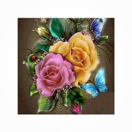 Butterfly Stitch - DIY 5D Peony Flower Butterfly Crystal Cross Stitch Floral Embroidery Rhinestone Diamond Painting Picture for Home Decoration